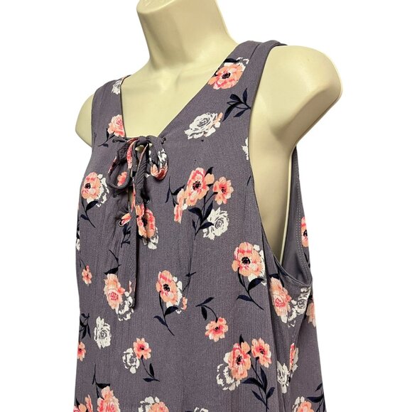 Torrid Size 2 Gray Purple Floral‎ Sleeveless A-Line Swing Dress Tie Neck Lined - Picture 4 of 16